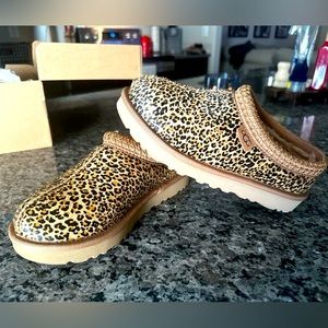 Ugg Tasman leopard print calf hair clogs